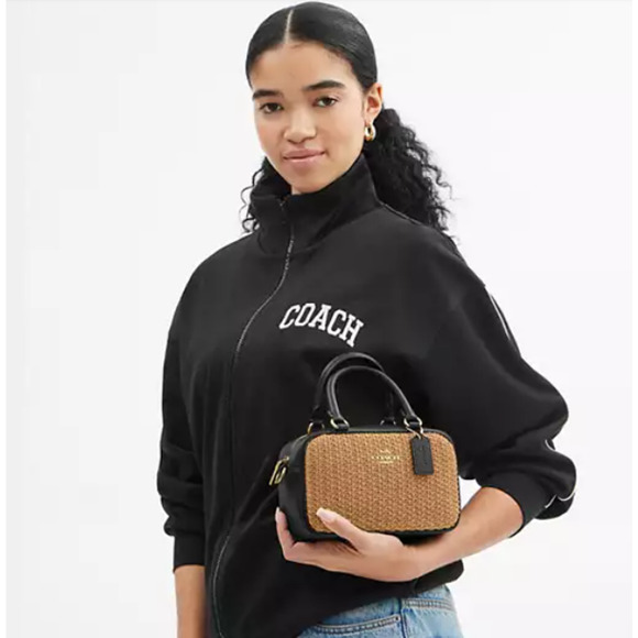 Coach Satchel Crossbody Bag In Straw & Leather CAK74 Gold/Toast/Black NWT - Picture 11 of 12